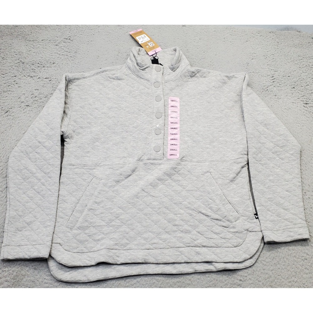 Eddie Bauer Quilted Top Womens Small Gray Classic Fit 1/4 Snap Front Pullover